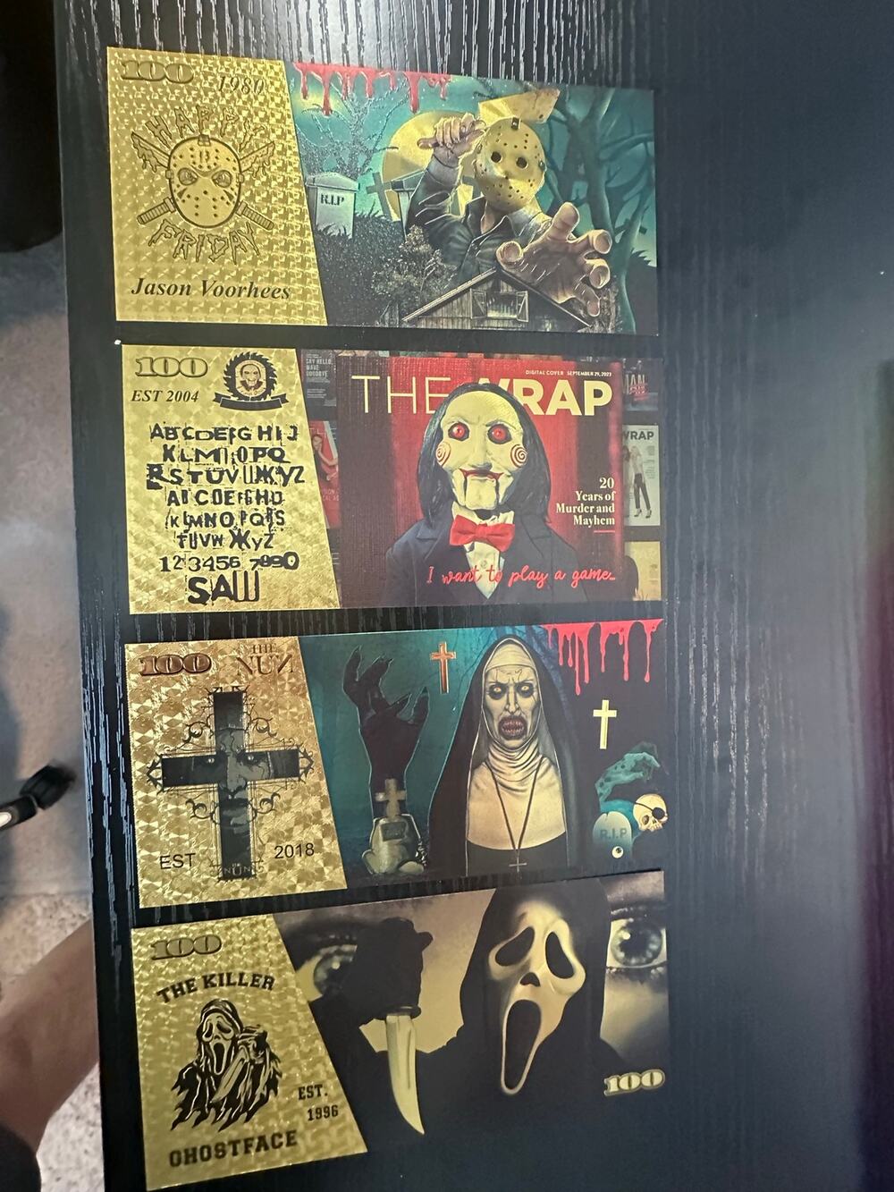 Horror Movie 8 Piece Gold Foil Note Set Freddy Jason Chucky Ghostface Halloween